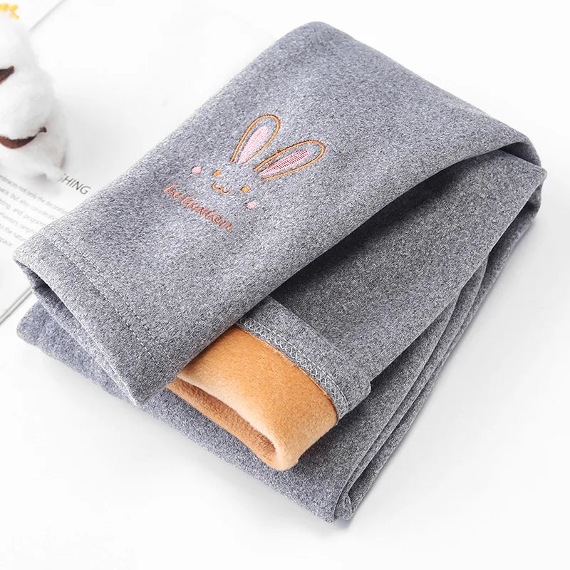 Kids Girl's Leggings Autumn Winter Thick Warm Children Bottom Pants Cute Cartoon Rabbit Elastic Waist Trousers For Girls 2-8Yrs