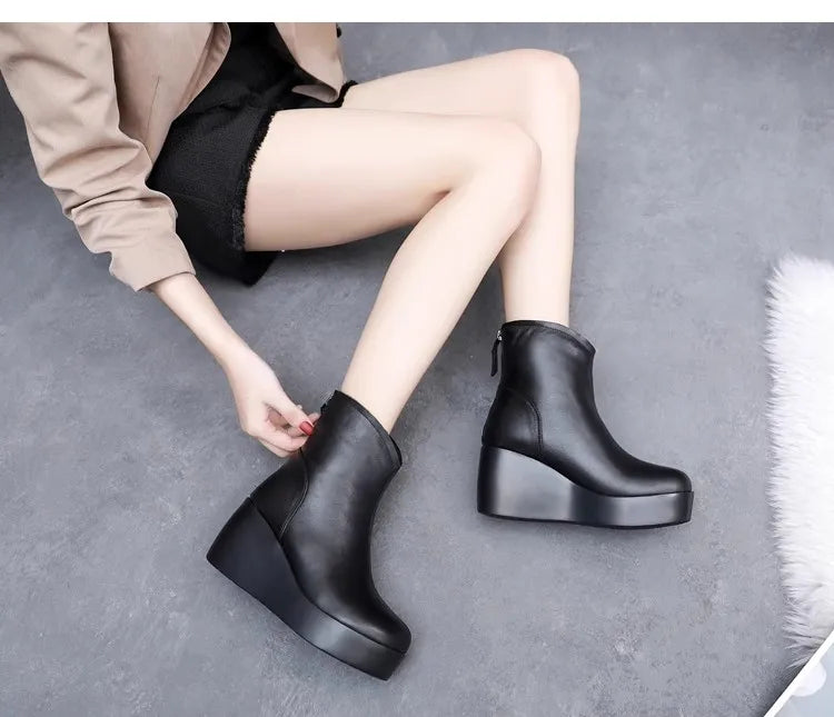 GKTINOO 2026 New Autumn Winter Women Shoes Woman Genuine Leather Wedges Snow Boots Height Increasing Short Women Boots Platform