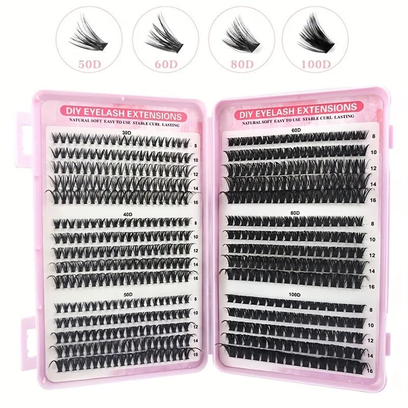 Lash Clusters Kit, Waterproof Strong Hold DIY Lash Extension Set with Lash Bond and Eyelash Tweezers for Makeup