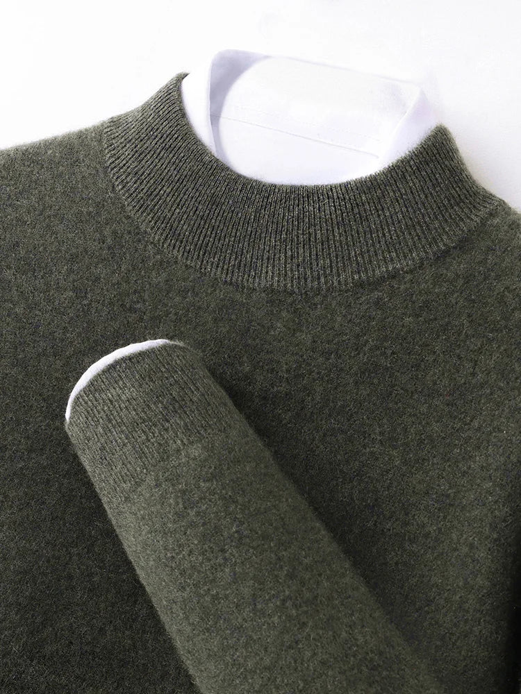 100% Pure Cashmere Men's Sweater Half High Neck Pullover Youth Business Casual Long Sleeve Jumper Spring/Autumn High-End Jacket