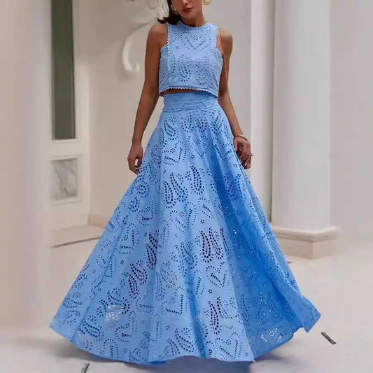 Casual Summer Spring Svel Long Dr Two Piece Set Women's Loose Holiday Sle Top And Skirt Ensemble Faionable Outfit