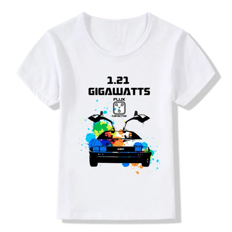 Summer Fashion Back to the Future DMC Delorean Print Boys T-shirts Cool Kids T shirt Toddler Baby Girls Clothes Children Tops