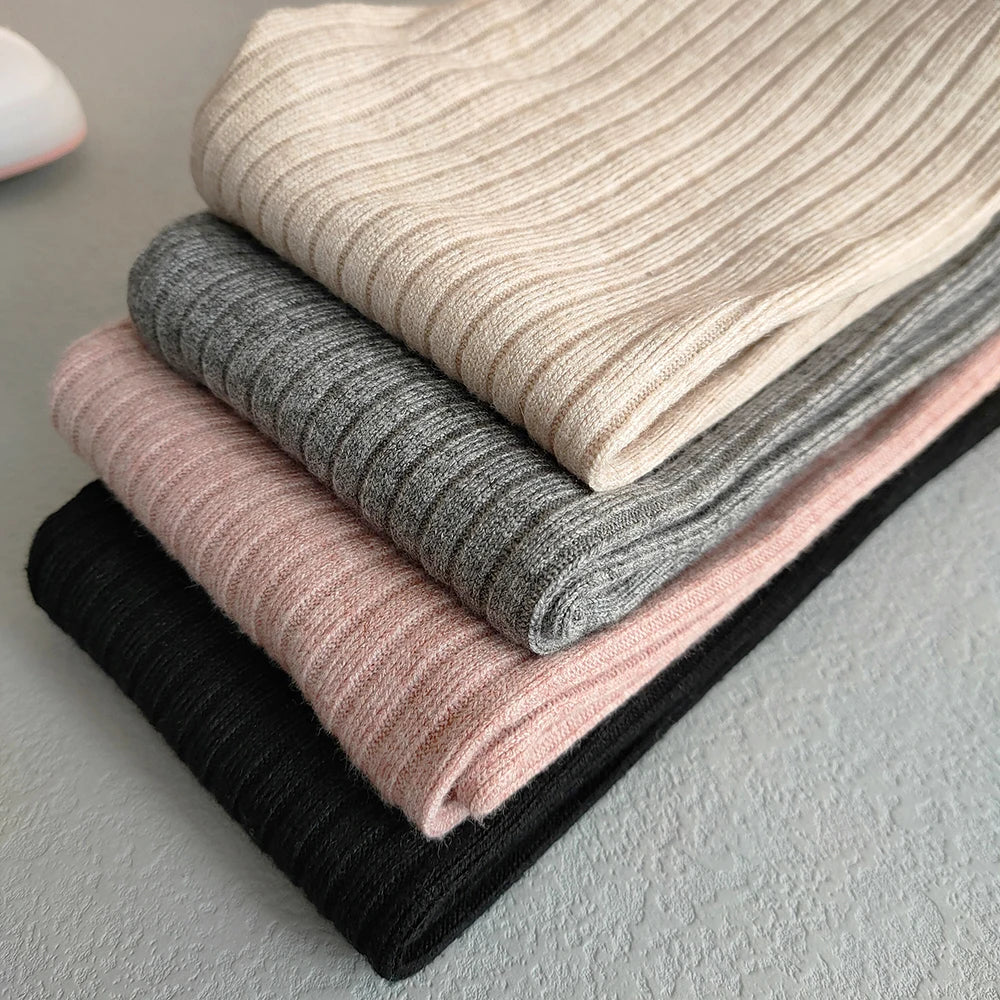 Pantalones de bebé para niña, mallas ajustadas tejidas de Color sólido para primavera y otoño, pantalones ajustados elásticos a rayas acanalados para niña