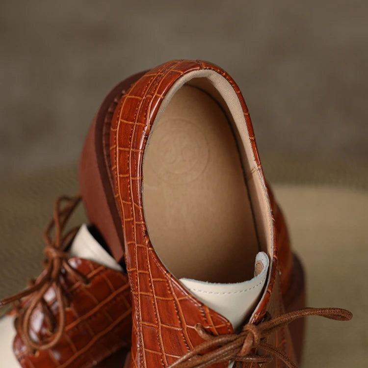 2024 New Spring Genuine Leather Women Shoes Casual Lace-up Loafers Round Toe Platform Shoes Shoes Woman Zapatos De Mujer Women