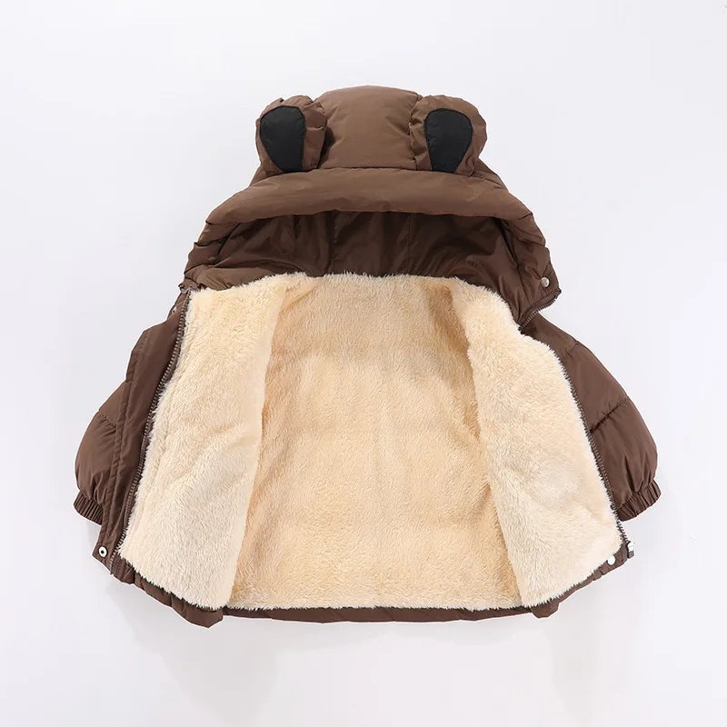 1pcs Boy Girl Coat Baby Winter Thick Down Jackets Kids Warm Plush Thicken Outerwear Clothes Fur Hooded Jacket Children Snowsuit
