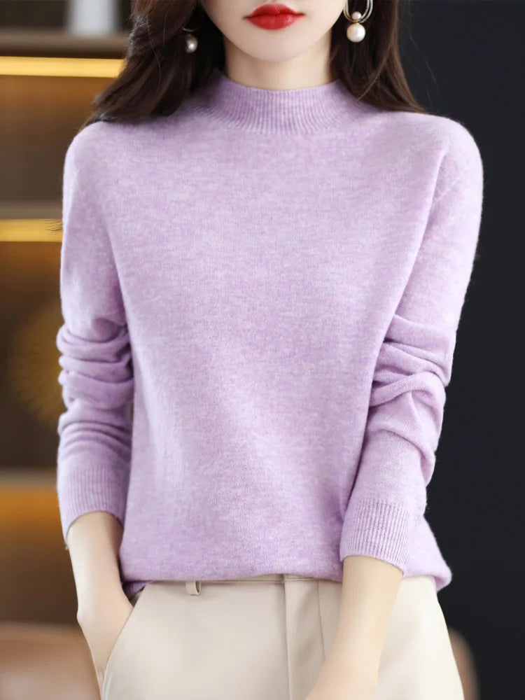 100% Merino Wool Cashmere Sweater Women Knitted Sweater Turtleneck Long Sleeve Pullovers Autumn Winter Clothing Warm Jumper Tops