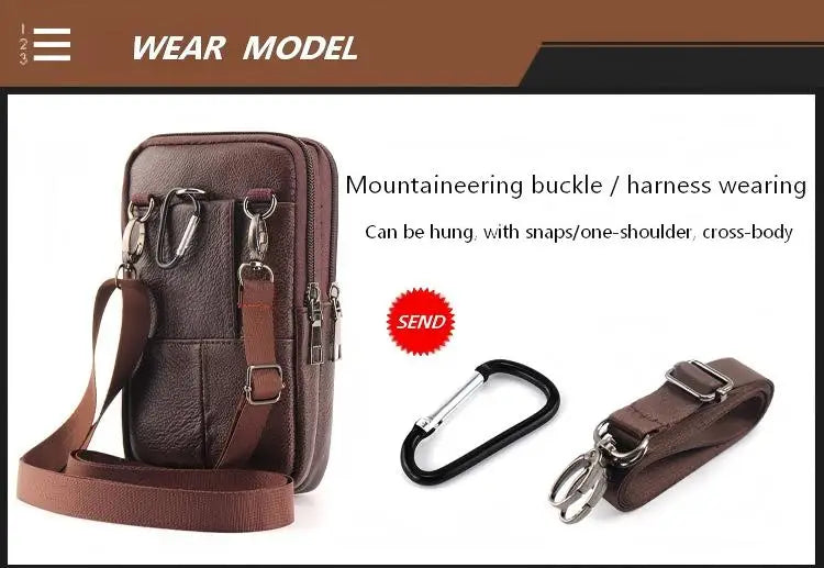 Men's Leather Waist Bag - Large Capacity Mobile Phone Belt Bag - Outdoor Work Backpack, Sports Hiking Bag Portable Crossbody Bag