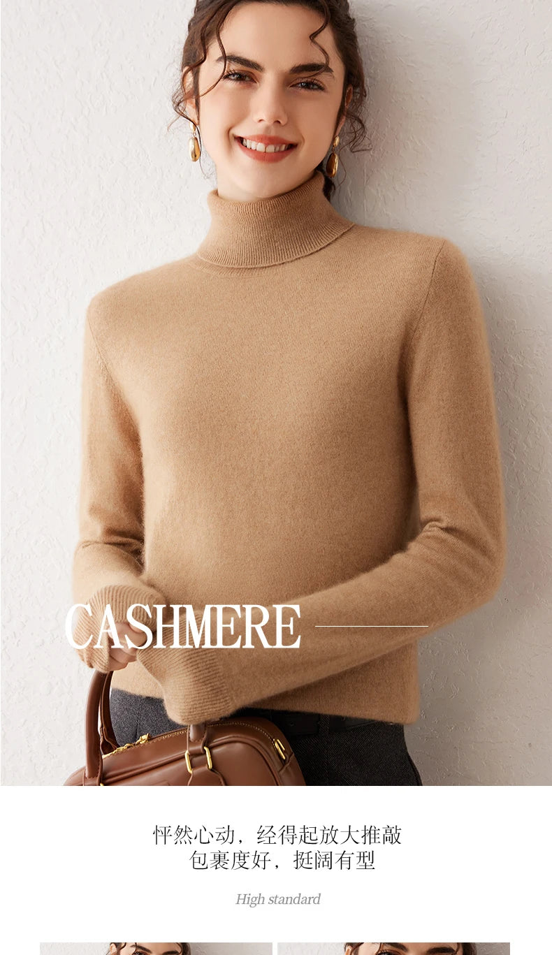 Ladies Sweater Cashmere Sweater Women Wool Turtleneck Knitwears 100% Cashmere Tops Long Sleeve Pullovers Jumpers Female Clothing