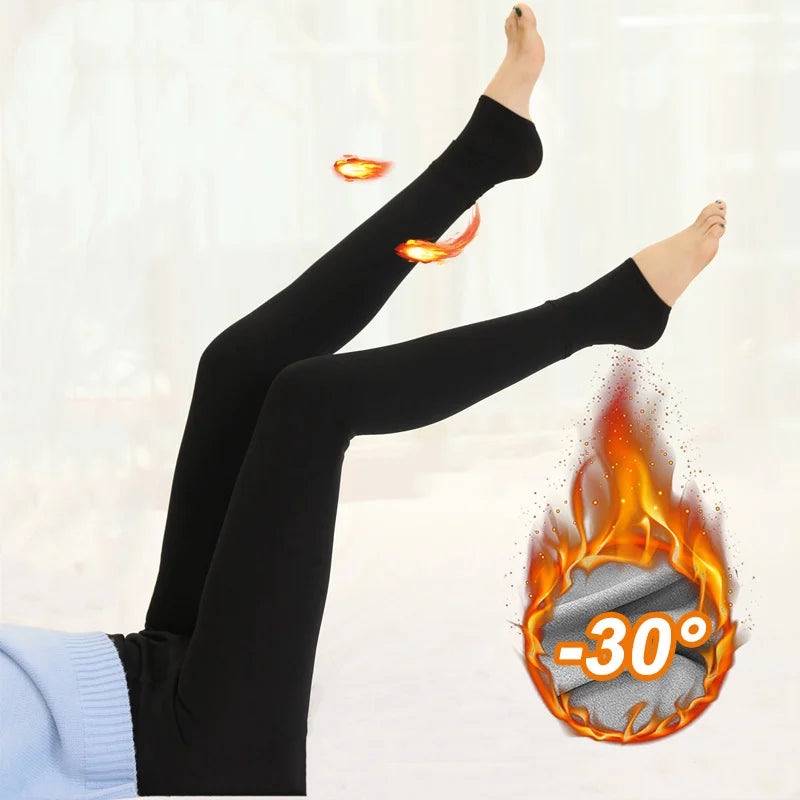 Women Winter Leggings Warm Leggins High Waist Solid Color Velvet Women Thickened Velvet Leggings Stretchy Black Leggings