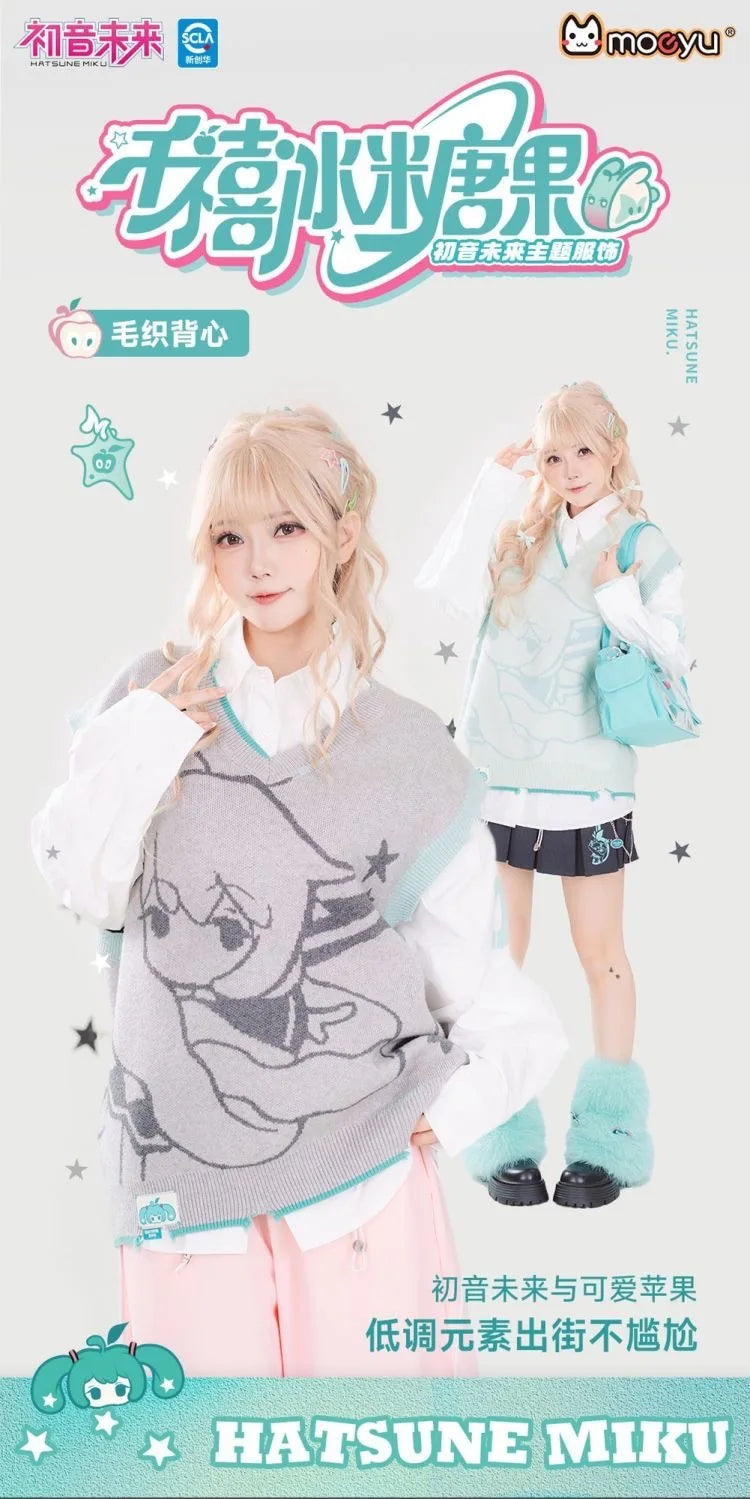 Moeyu Hatsune Miku Women Sweater Vest Sleeveless Vests Men Harajuku Winter Autumn Woman Clothing Top Knitwear Vest for JK Shirt