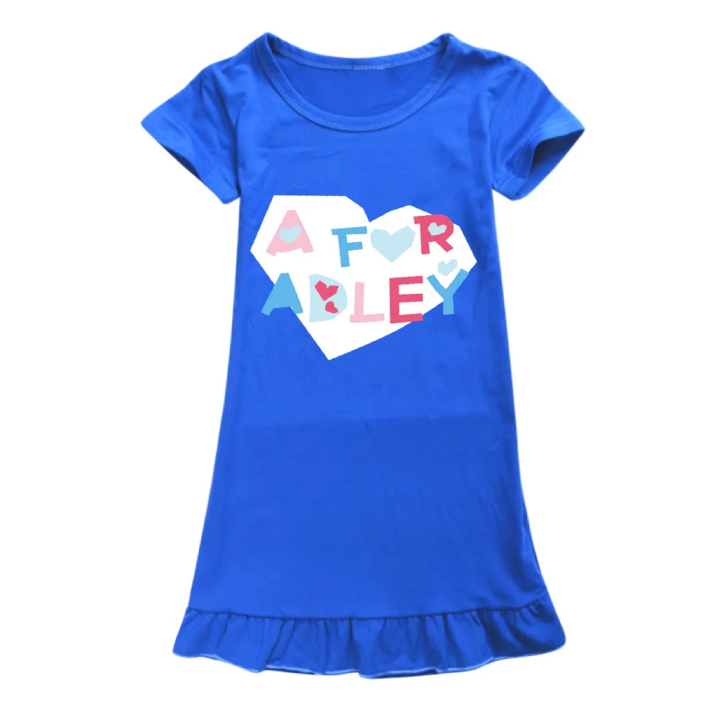 Camisón de niña de verano con dibujos animados A PARA ADLEY, vestido de pijama para niños, vestido de noche para adolescentes, camisón para niñas, ropa para niños