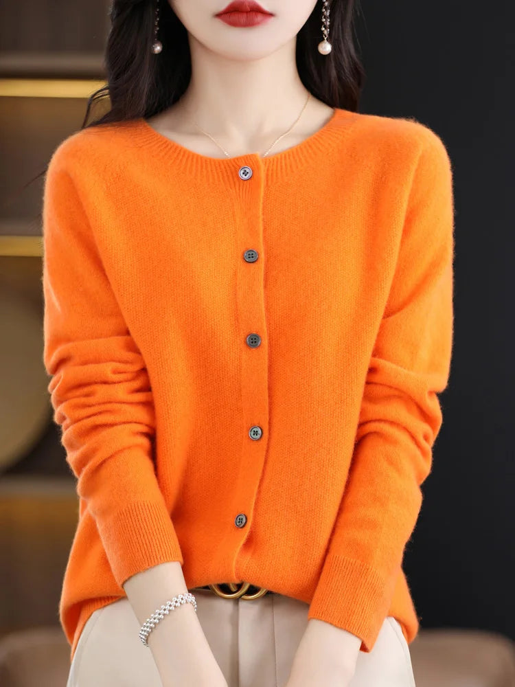 Women Cashmere Sweater 100% Merino Wool Knitted Cardigan Autumn Winter  Knitwear O-Neck Female  Solid Color Casual Fashion Top