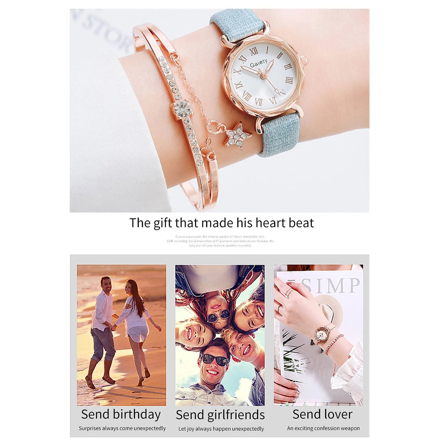 2pcs Set Luxury Women Bracelet Quartz Watches For Women Leather Watch Ladies Quartz Wristwatches Temperament Ladies Watch