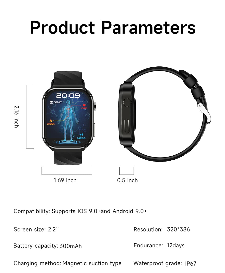 LIGE ECG+PPG AI Medical Diagnosis Health Smartwatch Blood Lipids Uric Acid Smart Watch Men Waterproof Watch Women Bluetooth Call