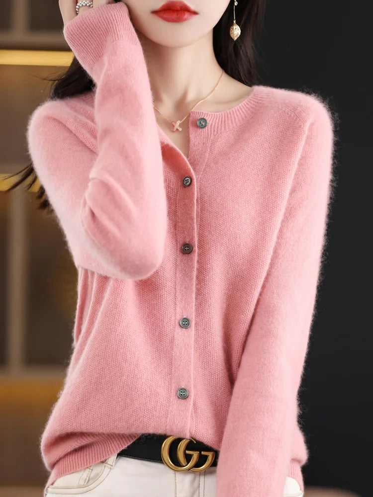 Women Cashmere Sweater 100% Merino Wool Knitted Cardigan Autumn Winter  Knitwear O-Neck Female  Solid Color Casual Fashion Top