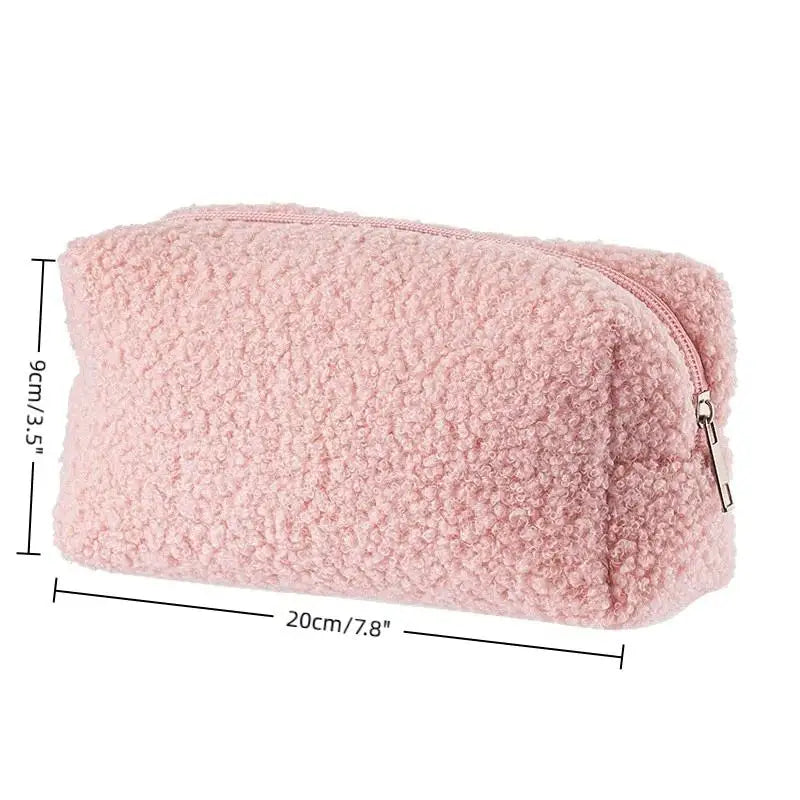 Cute Plush Makeup Bag For Women Portable Travel Small Cosmetic Bags Solid Color Zipper Toiletry Bag Washing Pouch Storage Bags