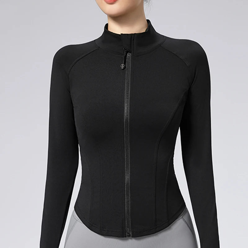 Women Sport Jackets Curved Hem Yoga Jacket Long Sleeves Running Sweatshirts Outdoor Sportwear Gym Fitness Tops Outerwear Female