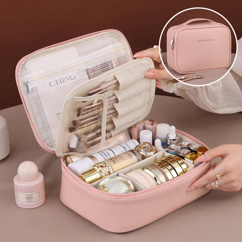 Makeup Bag Women's Cosmetic Bag Double Layer Large Capacity Portable Storage Bag Travel Organizer Waterproof Toiletry Bag