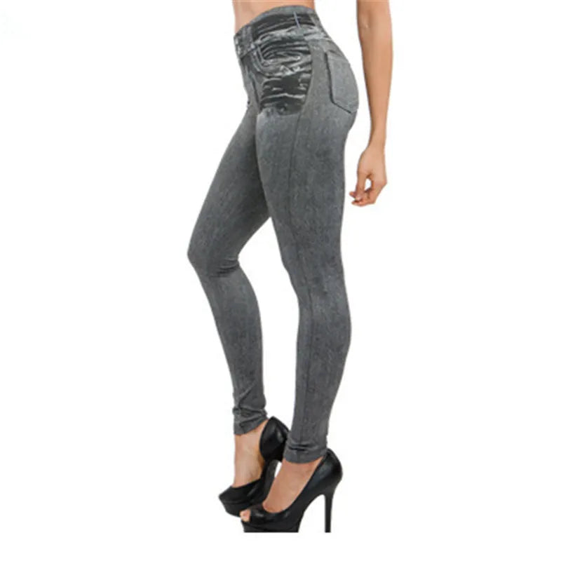 Women Jean Leggings Fitness Pants High Waist Gym Leeggings High Elastic Hip Liftting Fashion Slim Running Cycling Yoga Tights