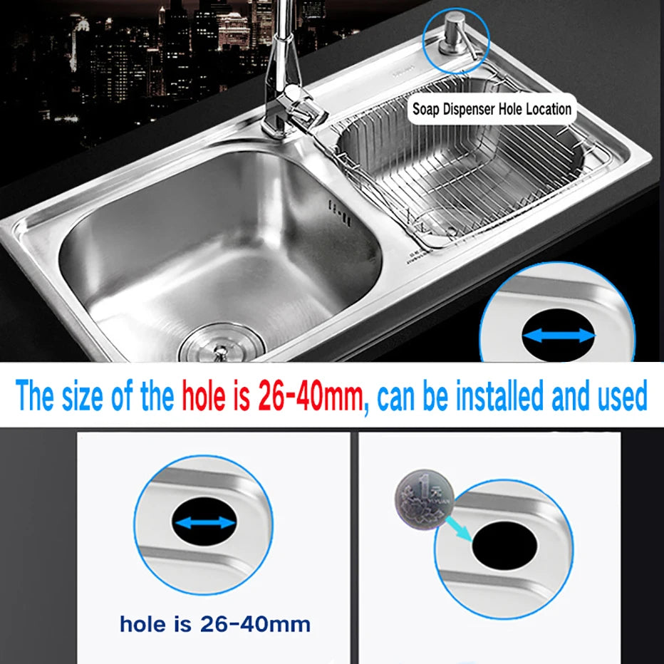 Stainless Steel Sink Soap Dispenser Kitchen Detergent Liquid Soap Dispenser Refillable Hand Press Sink Built-in Bottle