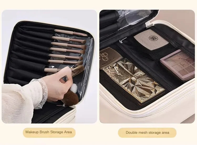 Multi-functional Cosmetic Bag Large-capacity Makeup Bag PU Double-layer Portable Travel Toiletry Pouch Women Makeup Storage Bag