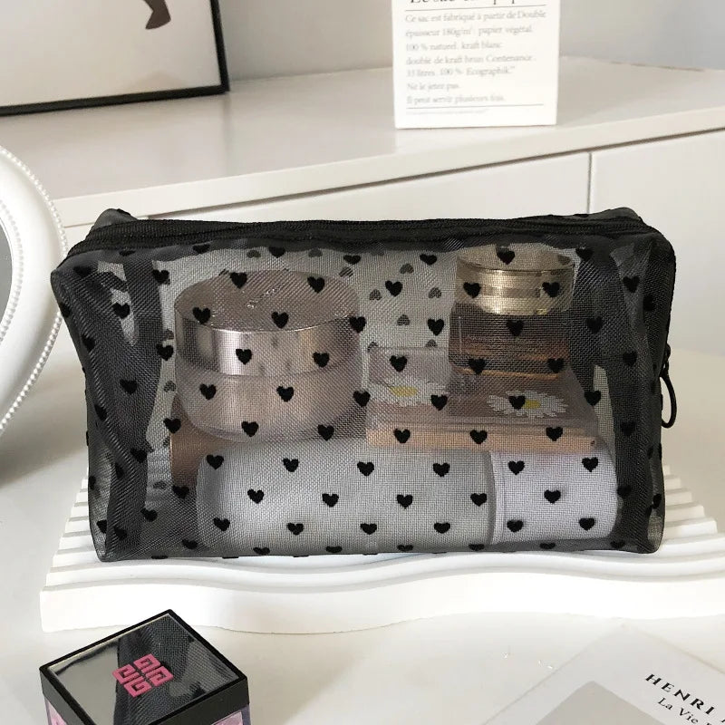 Makeup Bag Outdoor Personalized Transparent Nylon Mesh Cosmetic Bags Pouch Travel Organizer Zipper Beach Makeup Women's Purse