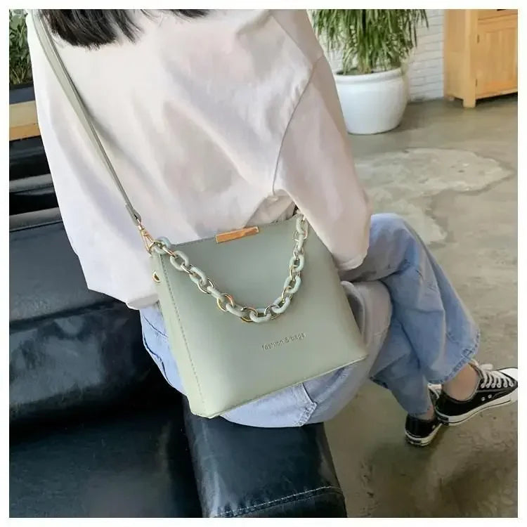 Women's Leather Fashion Senior Small Fresh Chain Bucket Bag Shoulder Crossbody Handbag Tote Bags for Women Bolsos Para Mujer