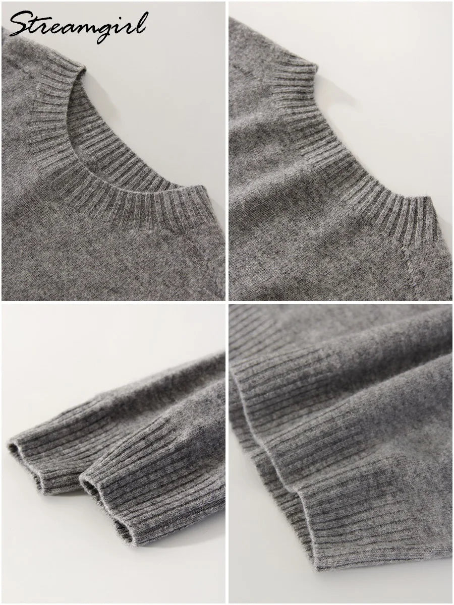Women Cashmere Sweaters Burgundy O Neck Warm Knitted Brown Pullover Jumper Autumn Winter Wool Sweater Woman Purple Knit Top