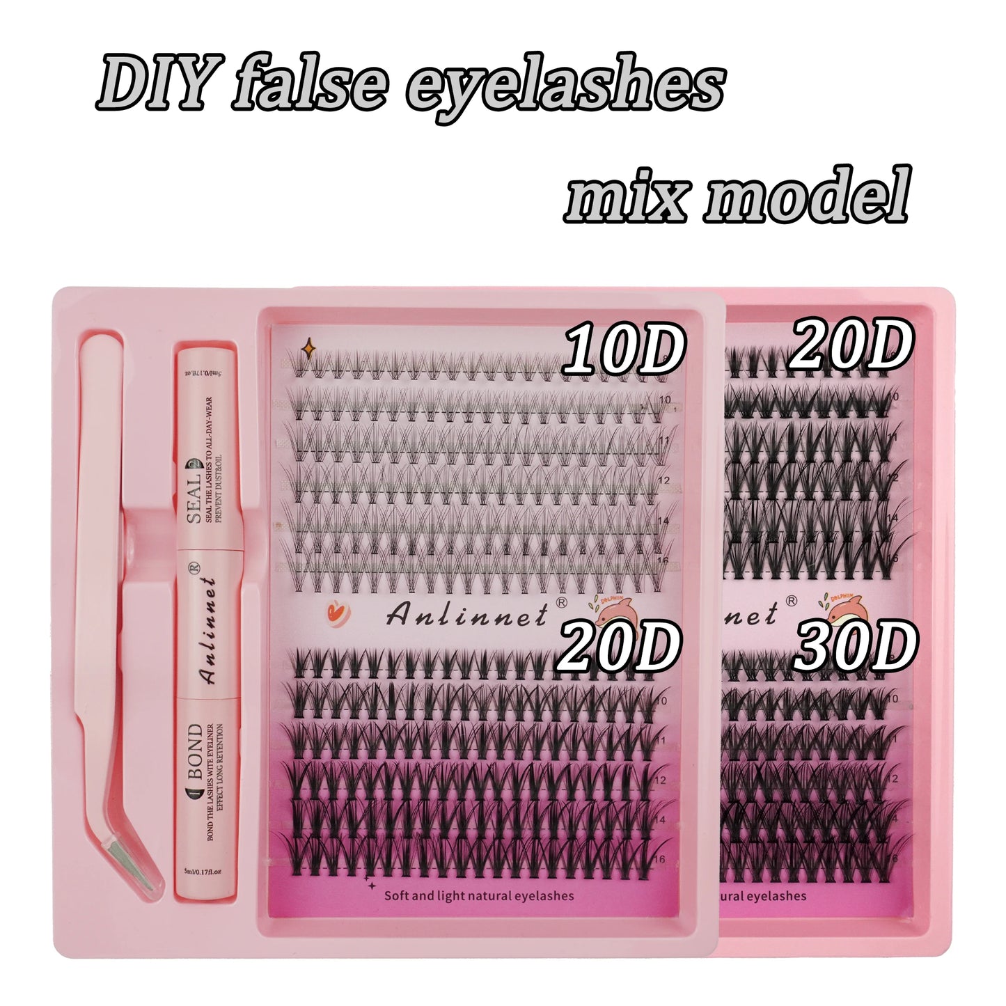 Eyelash Bundle Set DIY Eyelash 8-15mm Extended Makeup Personal Eyelash Adhesive+Sealing Layer Adhesive+Eyelash Tweezers