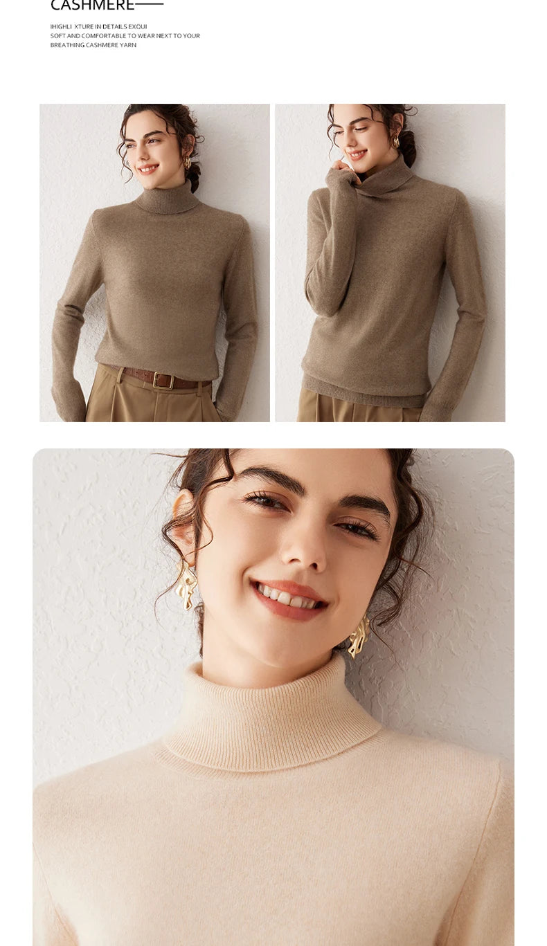 Ladies Sweater Cashmere Sweater Women Wool Turtleneck Knitwears 100% Cashmere Tops Long Sleeve Pullovers Jumpers Female Clothing