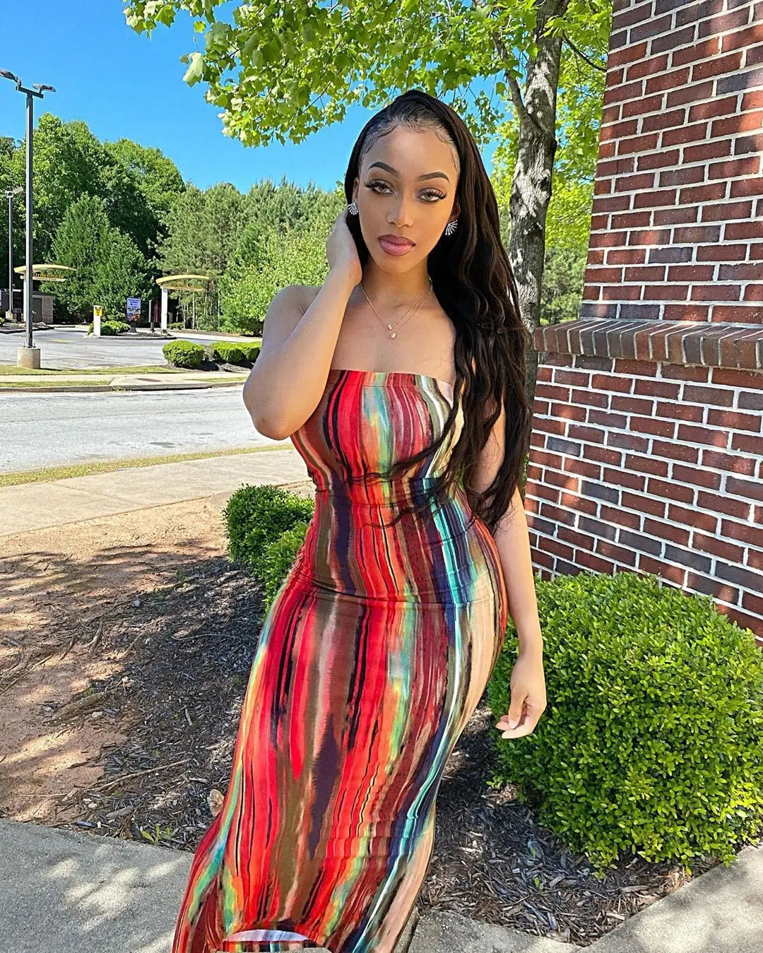 Spring And Summer Dresses For Women Chest Wrap Printed Off Shoulder Bandage Slim Sexy Long Dress New Fashion Party Long Sleeve