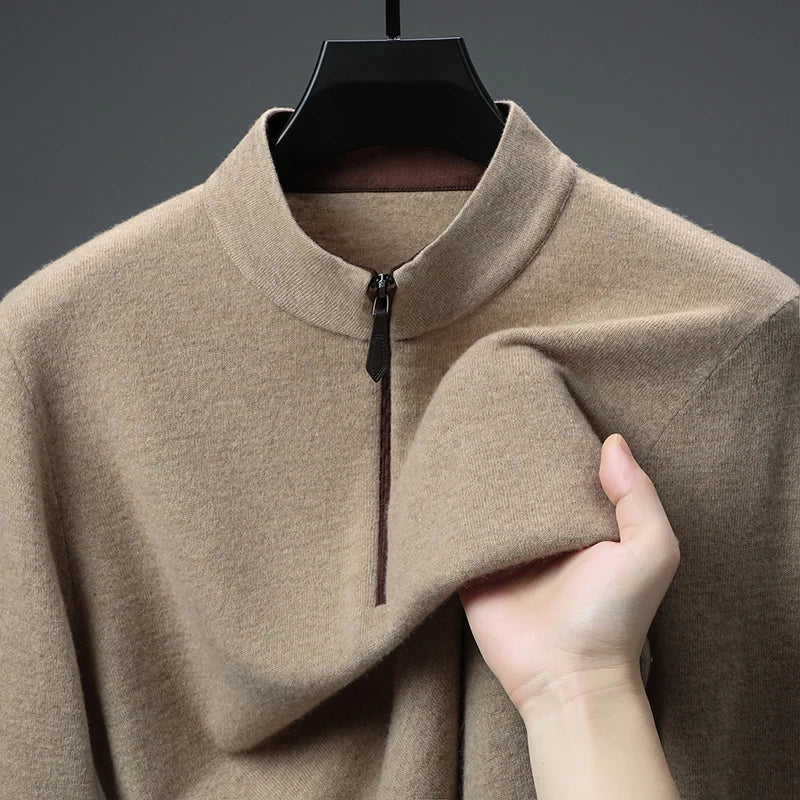 Cashmere Wool Classsic Sweater Men Autumn Winter Warm Knitting Clothes Long Sleeve  Sheep Wool Zipper Sweater Top Pullovers