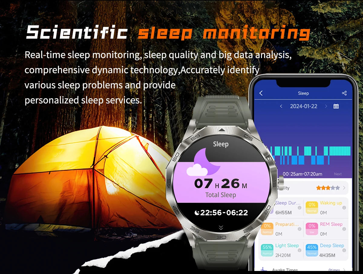 2024 New Outdoor Men IP68 waterproof Compass Smart Watch 710Mah Battery Health Track Bluetooth Call Smartwatch For Huawei Xiaomi