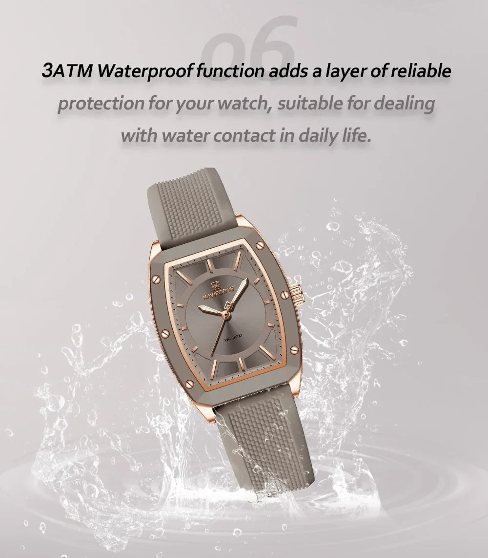 NAVIFORCE NF5049 Women Quartz Watches Silicone Strap Student Sports Watch Big Dial Simple Tonneau Waterproof Wristwatches