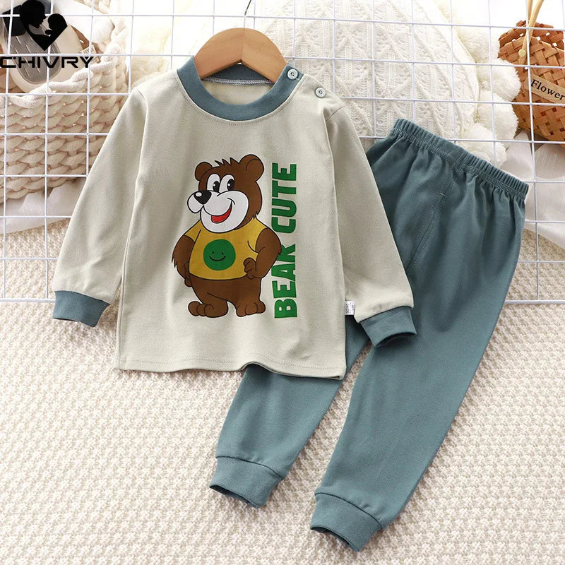 Autumn New Kids Boys Girls Pajamas Baby Cute Cartoon Long Sleeve T-Shirt with Pants Pyjamas Toddler Sleepwear Clothing Sets