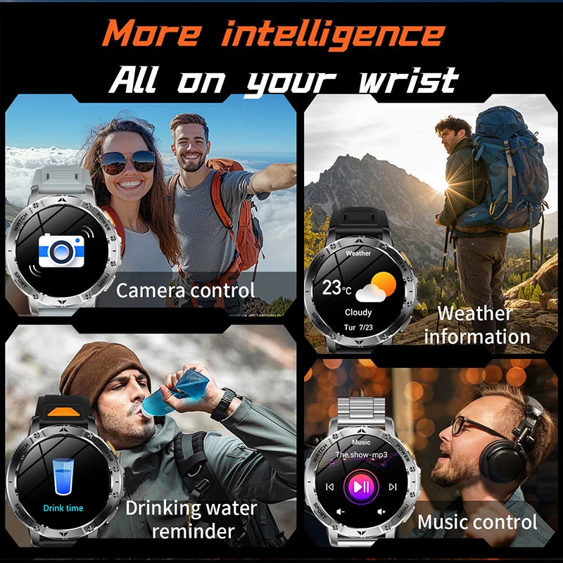 Smart Watch 1400mAh Battery 1.7'' IPS Screen 120+ Sports SOS Strobe Alarm IPX8 Waterproof LED Light BT Call Men Women Xmas Gift