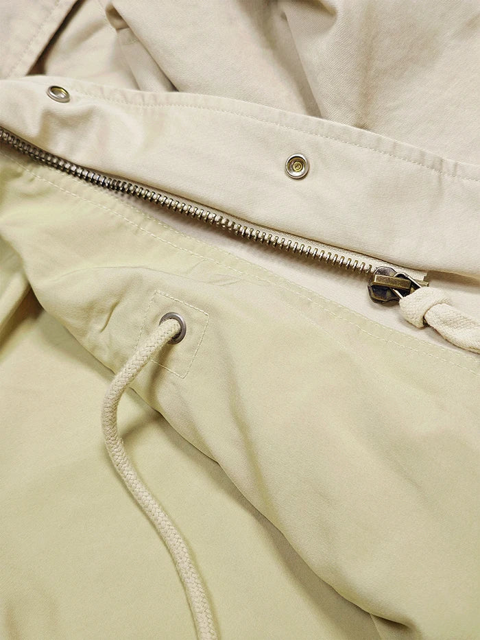 Men Old Money Style M65 Jacket Cream 100% Cotton Multi Pocket Lapel Collar Drawstring Business Casual Spring Autumn Outerwear