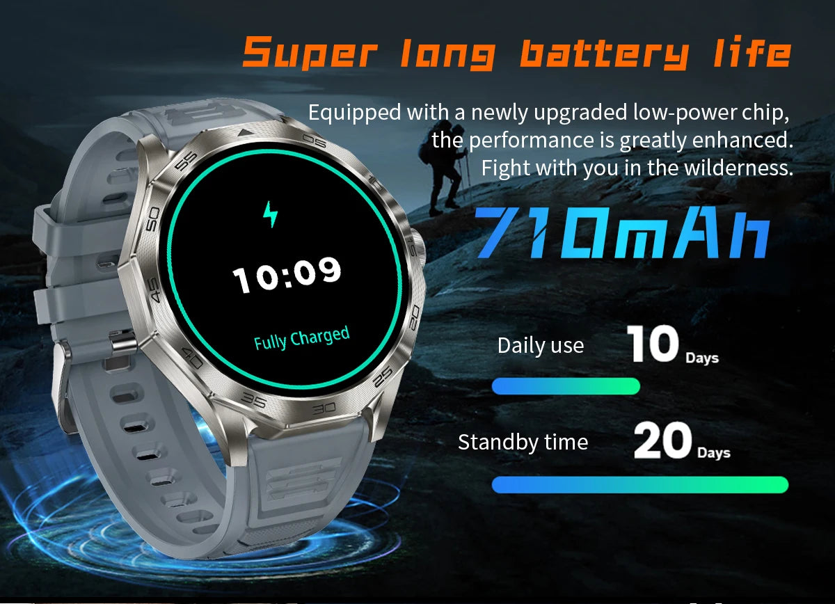 2024 New Outdoor Men IP68 waterproof Compass Smart Watch 710Mah Battery Health Track Bluetooth Call Smartwatch For Huawei Xiaomi