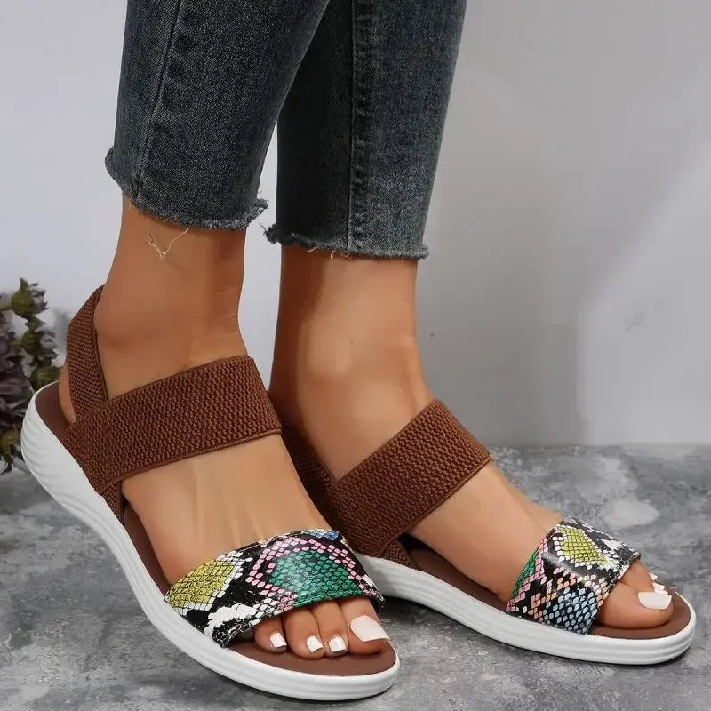 Snakeskin Print Wedge Sandals for Women Summer 2025 Fashion Non Slip Beach Shoes Woman Lightweight Causal Sports Sandalias Mujer