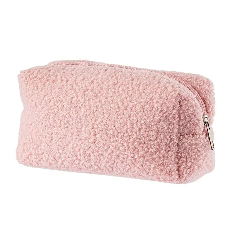 Cute Plush Makeup Bag For Women Portable Travel Small Cosmetic Bags Solid Color Zipper Toiletry Bag Washing Pouch Storage Bags