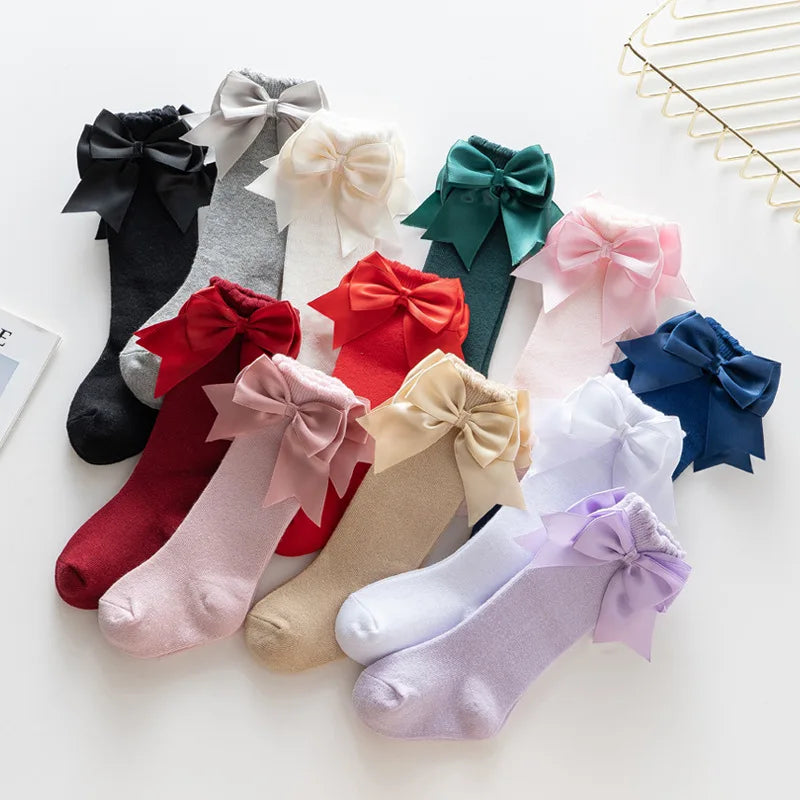 Winter Autumn Kids Knee High Socks Baby Girls Cotton Socks Big Bow Soft Toddlers Princess Children Long Tube Socken For 0-5Years