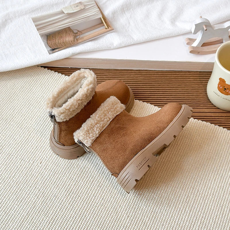 Children's Winter Boots 2025 New Girls Classic School Ankle Boots Outdoor Warm Plush Fashion Kids Simple Platform Cotton Boots