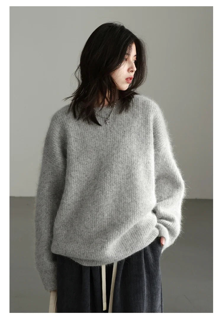 CHIC VEN Women Sweater Long Sleeve Pullover Solid Loose O Neck Soft Alpaca Female Tops Woman Knitwear Jumpers Spring Autumn 2024