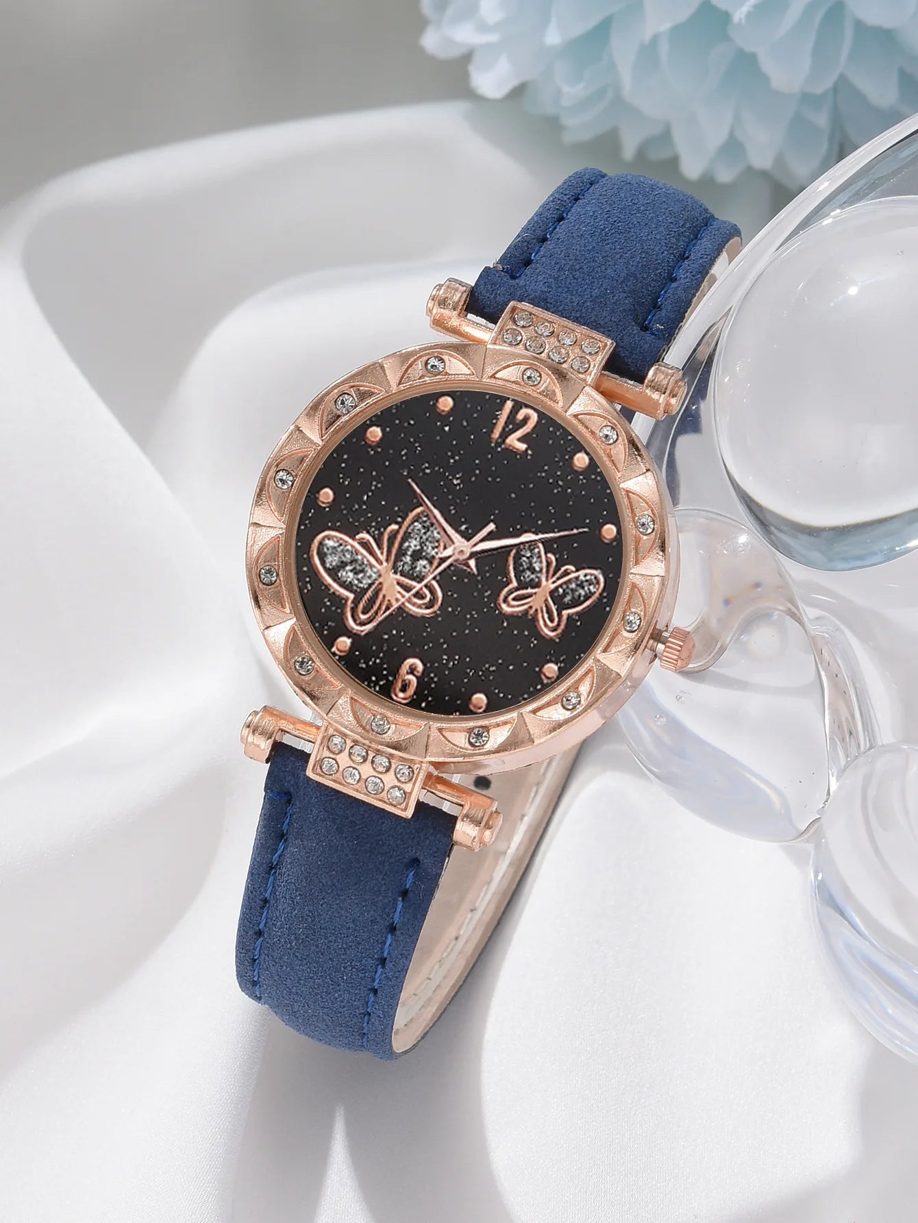 Female Clock Butterfly Dial Watches for Women 5pcs Set Women Quartz Watch Luxury Brand Design Simple Ladies Wristwatch Earrings