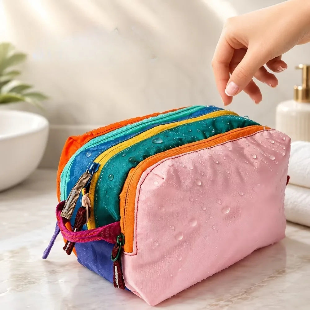 Multi-Compartment Toiletry Bag Suitable Dopamine Color Travel Organizer Layered Storage Compartments Makeup Brush Storage Bag