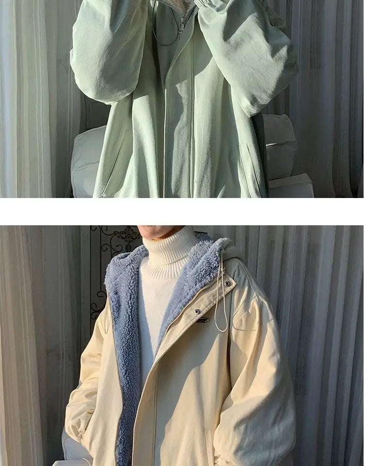 Lamb wool Jacket Women's 2025 Autumn winter New Korean version Loose Workwear Student cotton Jackets Female Hooded Warm Coat