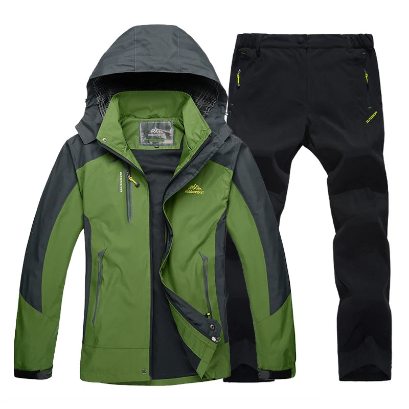 Trekking Outdoor Jackets for Men Autumn Classic Waterproof Rain Coats Hooded Camping Man's Rainwear Hiking Jacket and Pants