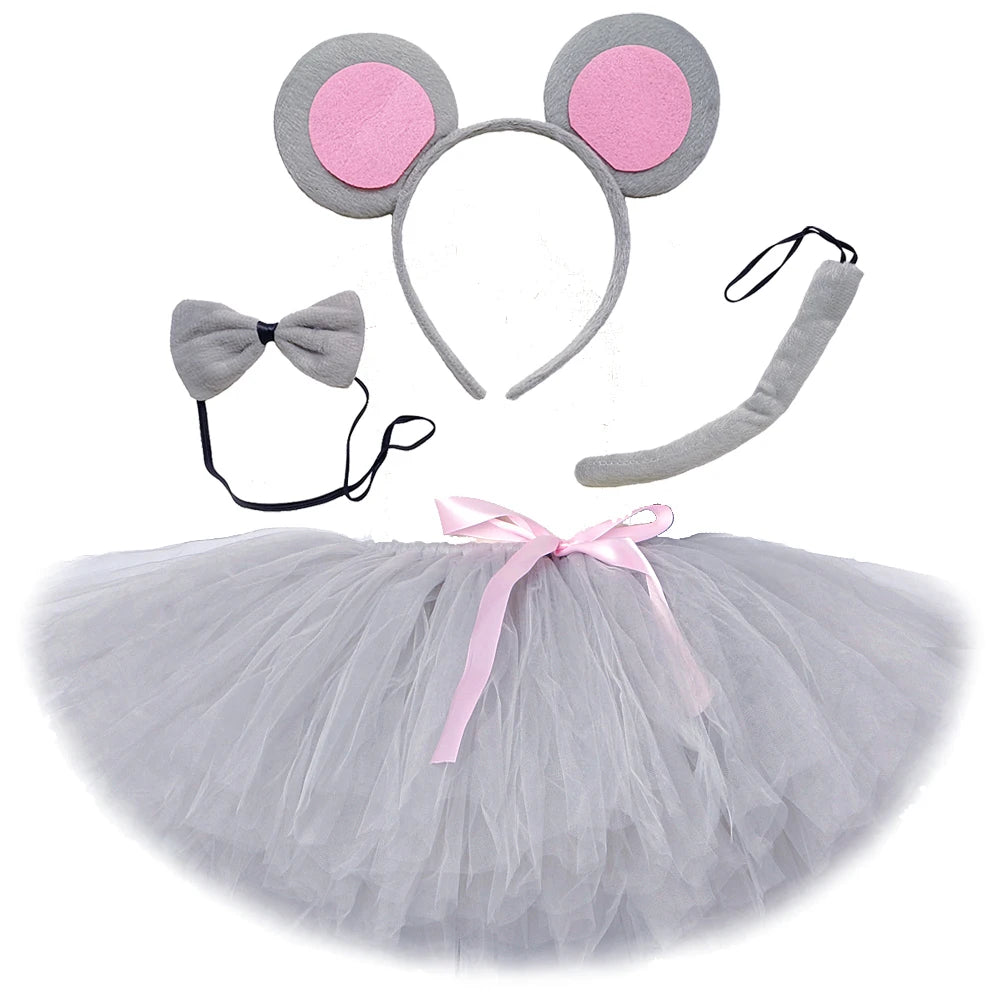 Gray Mouse Tutu Skirt Outfit for Baby Girls Animal Halloween Tutus Costumes for Kids Toddler Shoot Prop Birthday Tulle Skirts