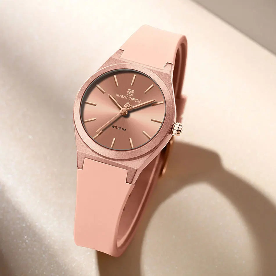 NAVIFORCE Women Watches Silicone Strap Women Quartz Wristwatches Waterproof Round Dial Retro Watch Ladies Girls Reloj Para Mujer