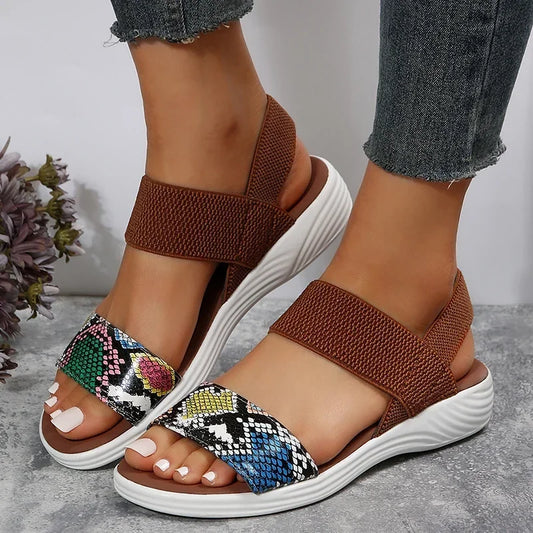 Snakeskin Print Wedge Sandals for Women Summer 2025 Fashion Non Slip Beach Shoes Woman Lightweight Causal Sports Sandalias Mujer